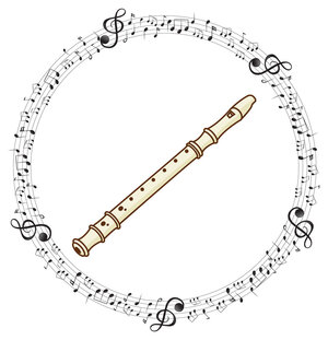 A recorder with musical notes on white background