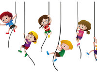 Many kids climbing up the rope